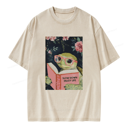 Pagewings Sea Turtle Slow Down Enjoy Life Unisex Washed T-shirt
