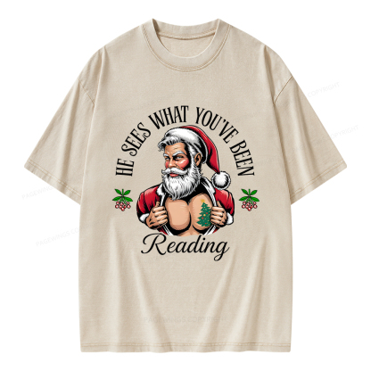 Pagewings He Sees What You've Been Reading Unisex Washed T-shirt