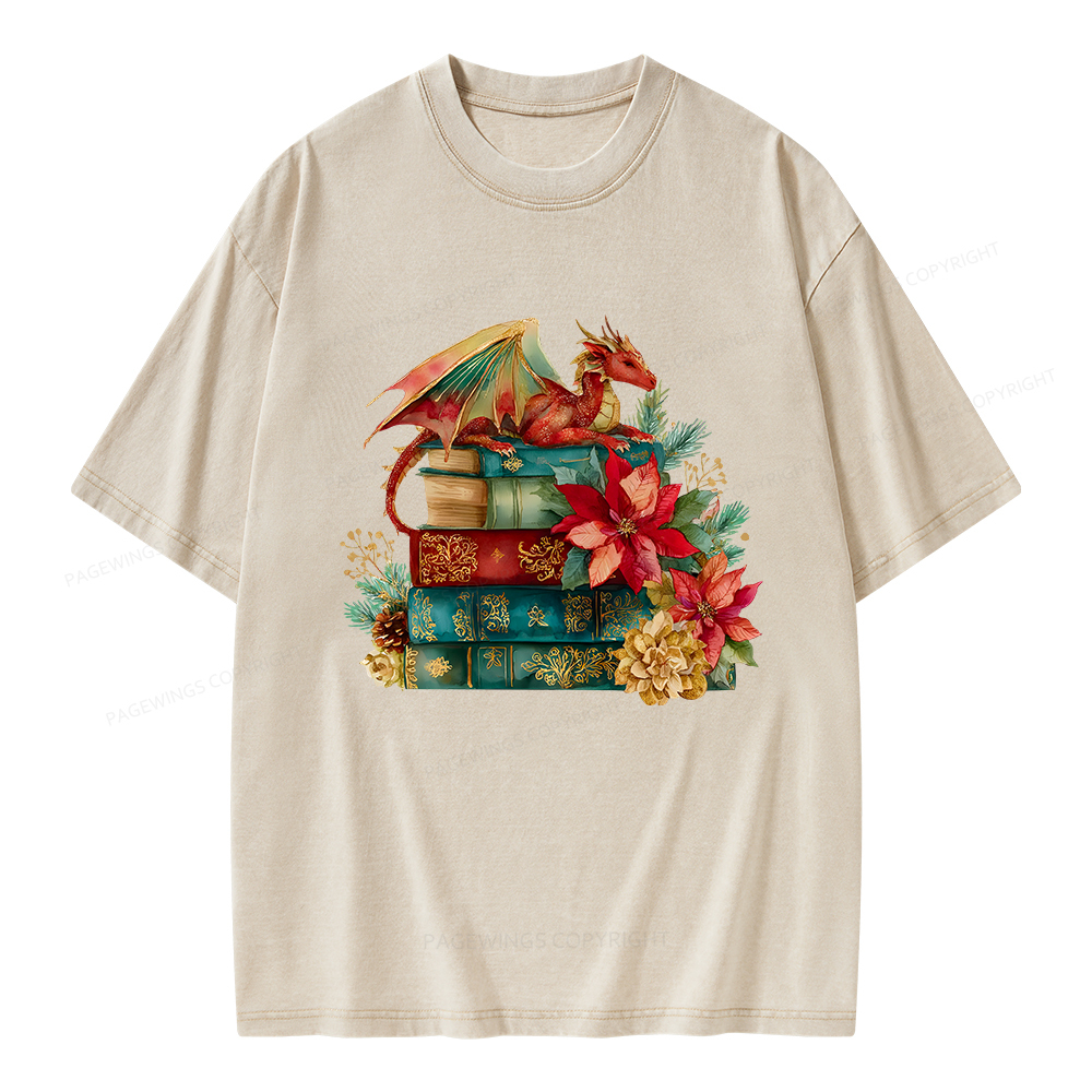 Pagewings Christmas Book Dragon Unisex Washed T-shirt