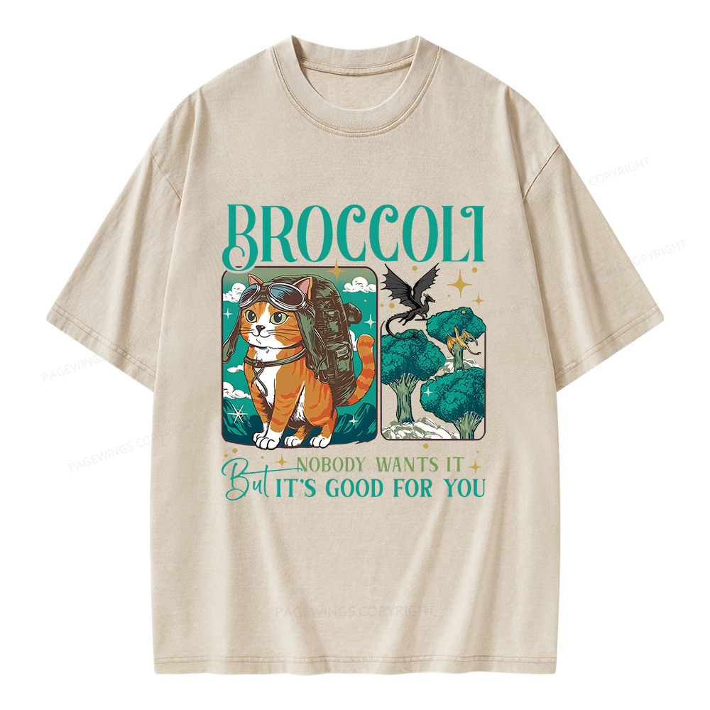 Pagewings Onyx Storm Broccoli Cat Unisex Washed T-shirt