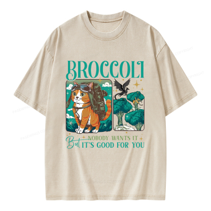 Pagewings Onyx Storm Broccoli Cat Unisex Washed T-shirt