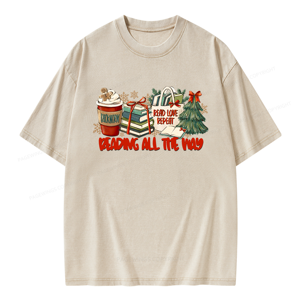 Pagewings Christmas Book Lover Unisex Washed T-shirt