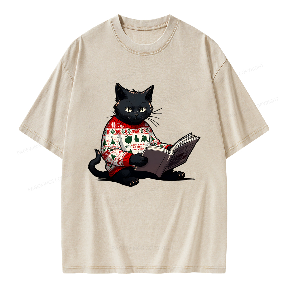 Pagewings Just a Cat Who Loves Reading Unisex Washed T-shirt