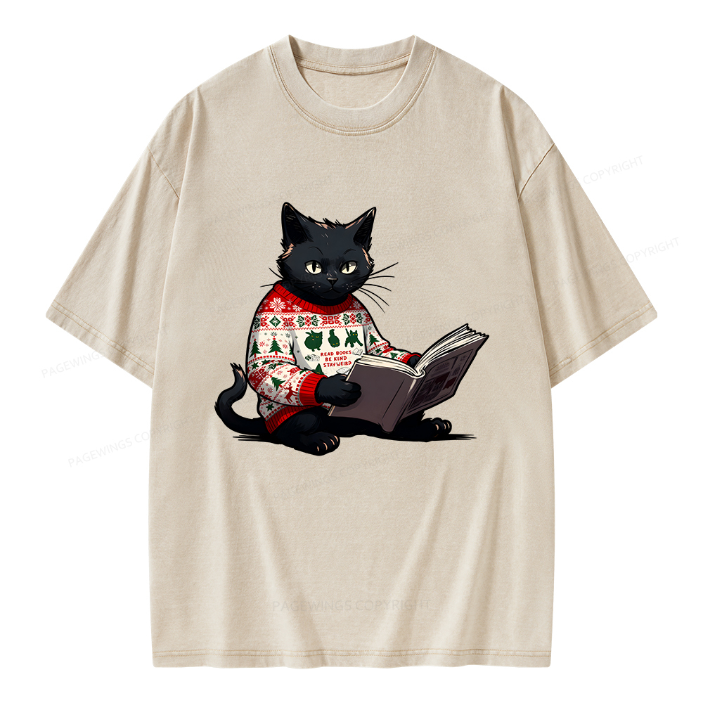 Pagewings Just a Cat Who Loves Reading Unisex Washed T-shirt