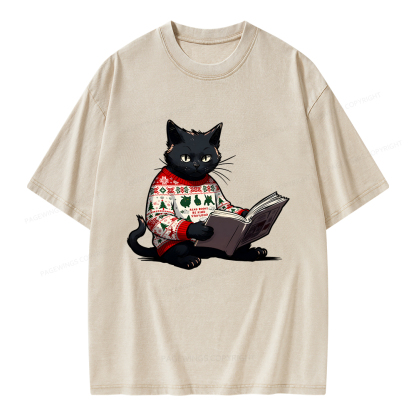 Pagewings Just a Cat Who Loves Reading Unisex Washed T-shirt