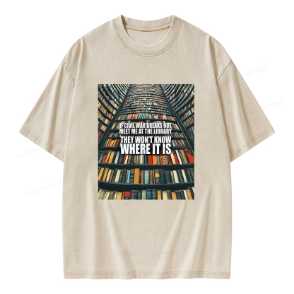 Pagewings Meet Me At The Library Unisex Washed T-shirt