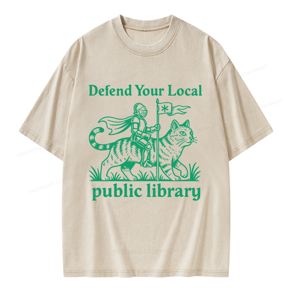 Pagewings Defend Your Local Public Library Unisex Washed T-shirt