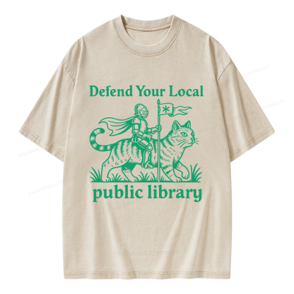 Pagewings Defend Your Local Public Library Unisex Washed T-shirt