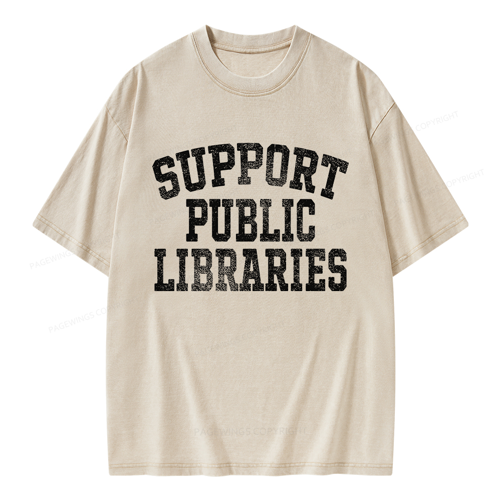 Pagewings Support Public Libraries Unisex Washed T-shirt