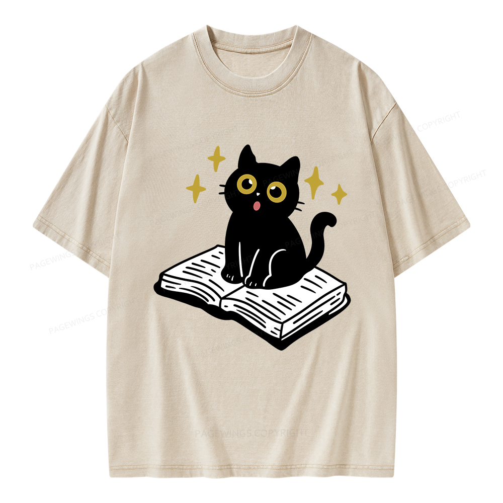 Pagewings Cat Book Unisex Washed T-shirt