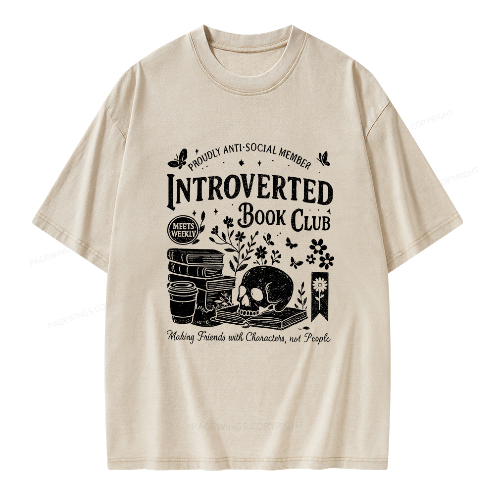 Pagewings Introverted Book Club Unisex Washed T-shirt