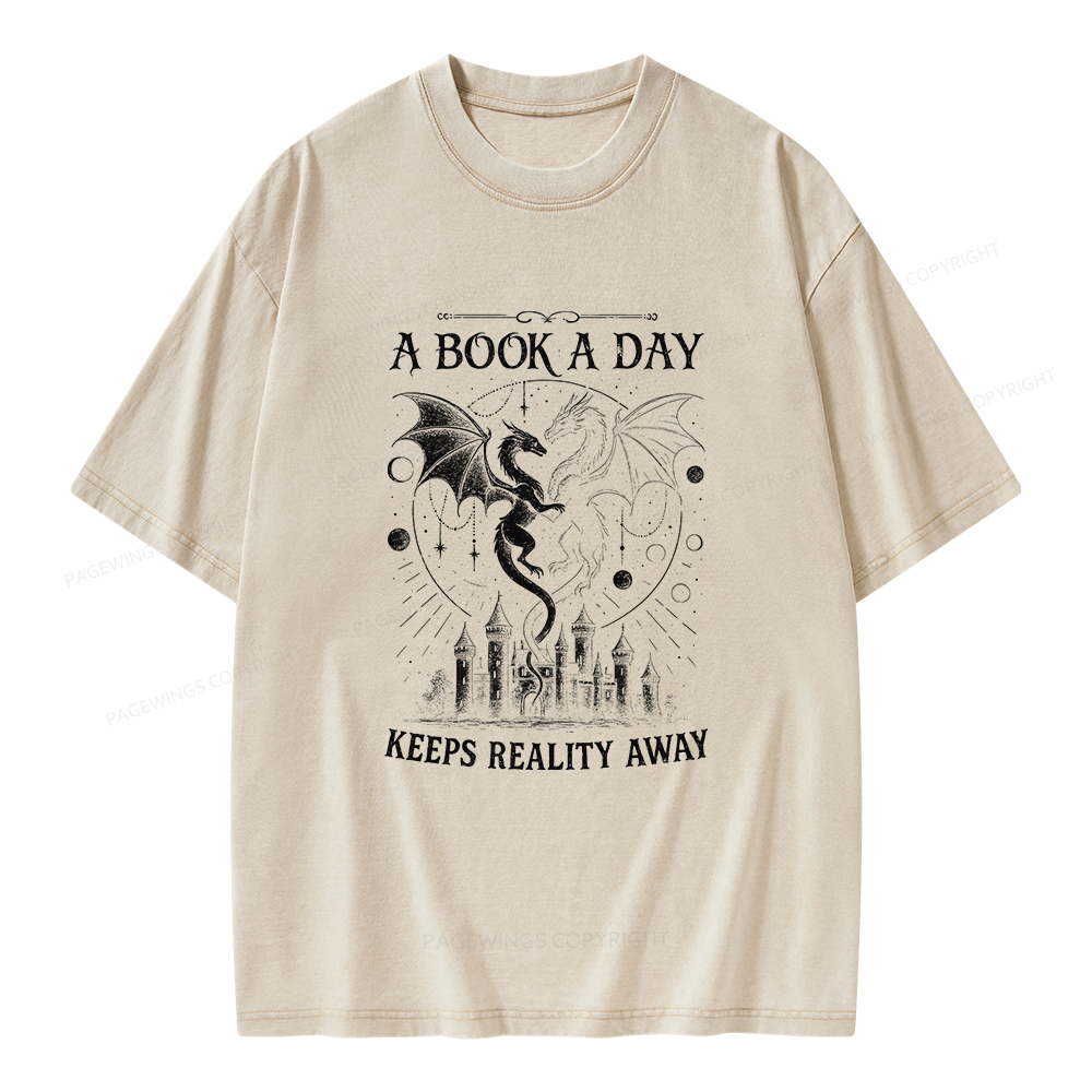 Pagewings A Book A Day Keeps Reality Away Unisex Washed T-shirt