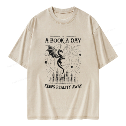 Pagewings A Book A Day Keeps Reality Away Unisex Washed T-shirt