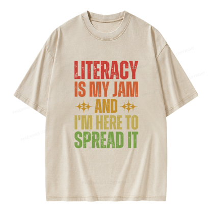 Pagewings Literacy Is My Jam And I'm Here To Spread It Unisex Washed T-shirt