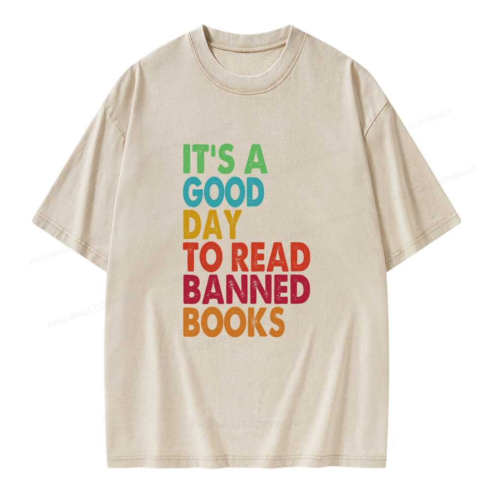 Pagewings It's A Good Day To Read Banned Books Unisex Washed T-shirt