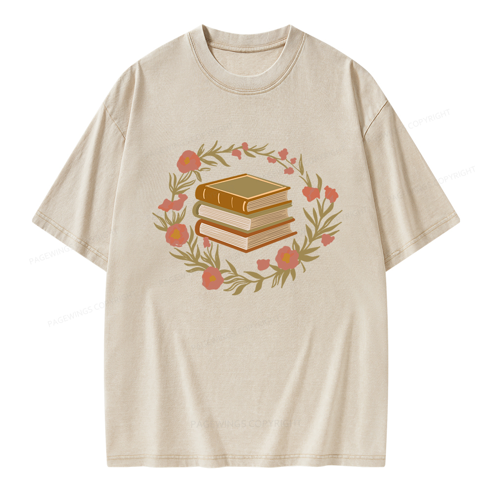 Pagewings Floral Book Lover Unisex Washed T-shirt