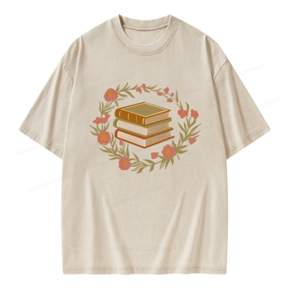 Pagewings Floral Book Lover Unisex Washed T-shirt