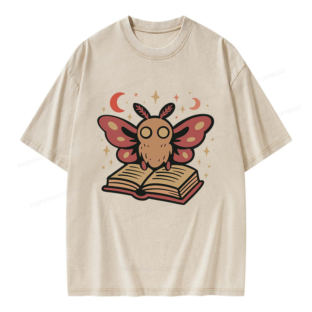 Pagewings Cute Bookish Moth Unisex Washed T-shirt