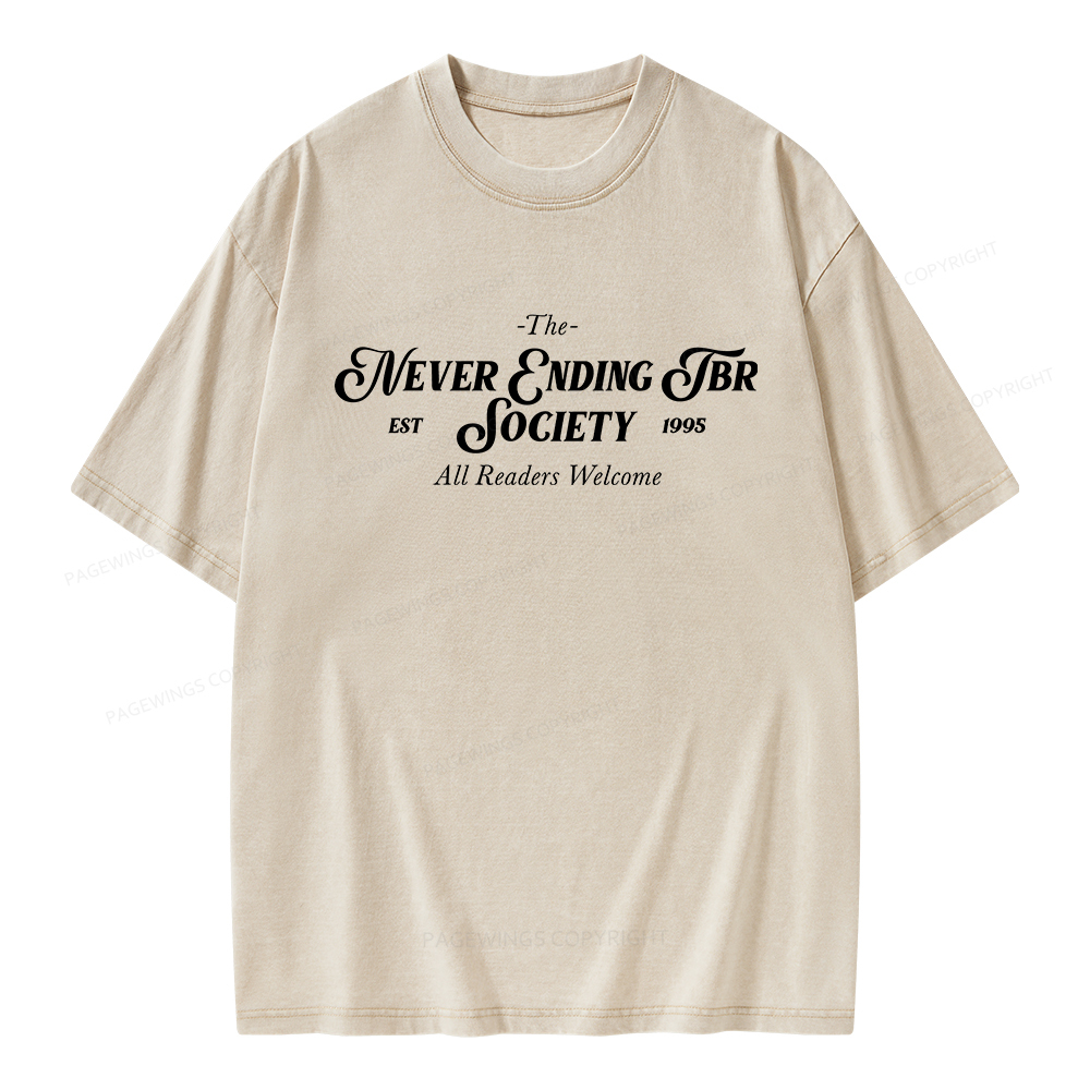 Pagewings Never Ending TBR Society Unisex Washed T-shirt