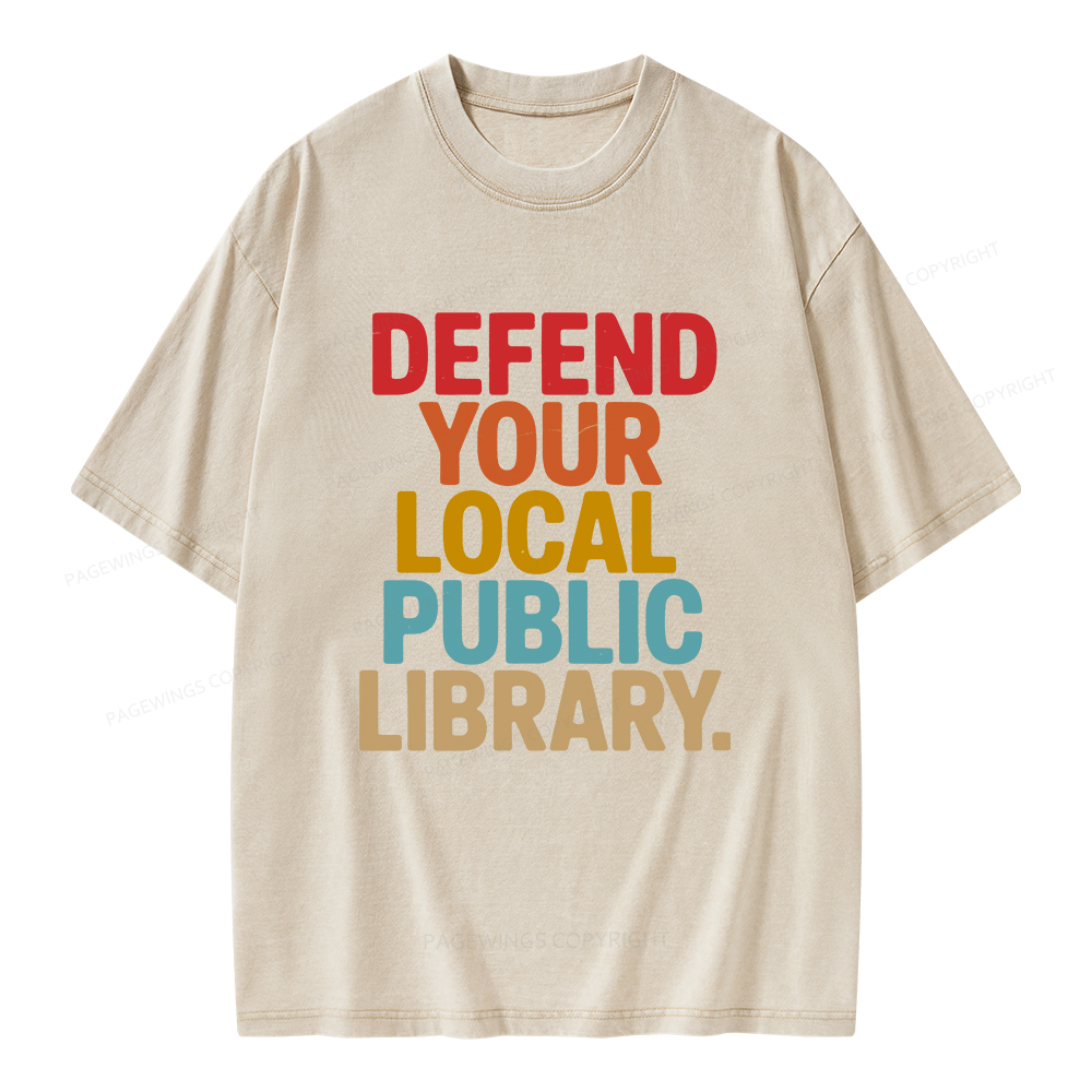 Pagewings Defend Your Local Public Library Unisex Washed T-shirt