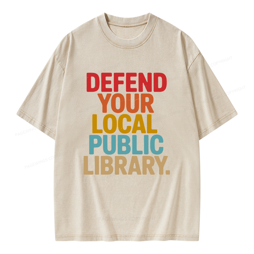 Pagewings Defend Your Local Public Library Unisex Washed T-shirt