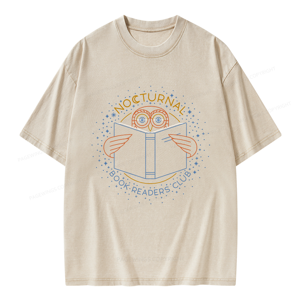 Pagewings Nocturnal Book Readers Club  Unisex Washed T-shirt