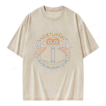 Pagewings Nocturnal Book Readers Club  Unisex Washed T-shirt