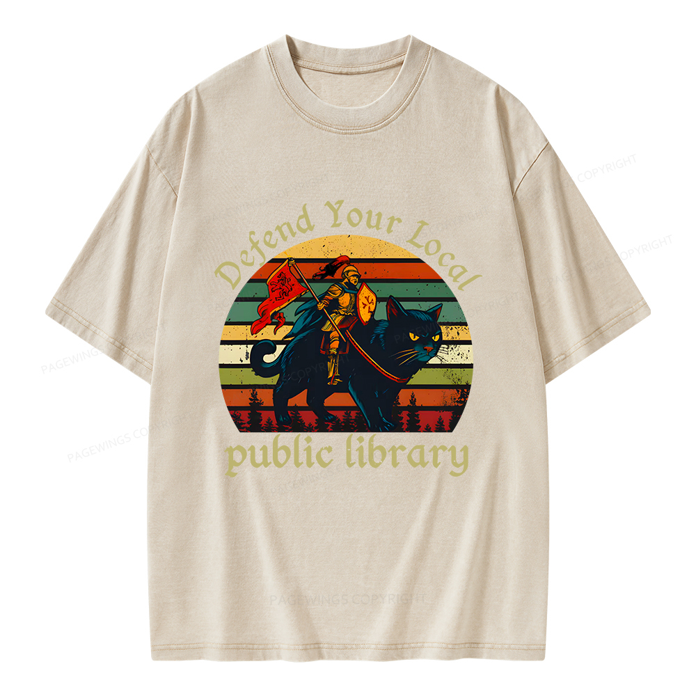 Pagewings Defend Your Local Public Library Unisex Washed T-shirt