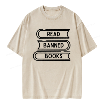 Pagewings Read Banned Books Stack Unisex Tee Unisex Washed T-shirt