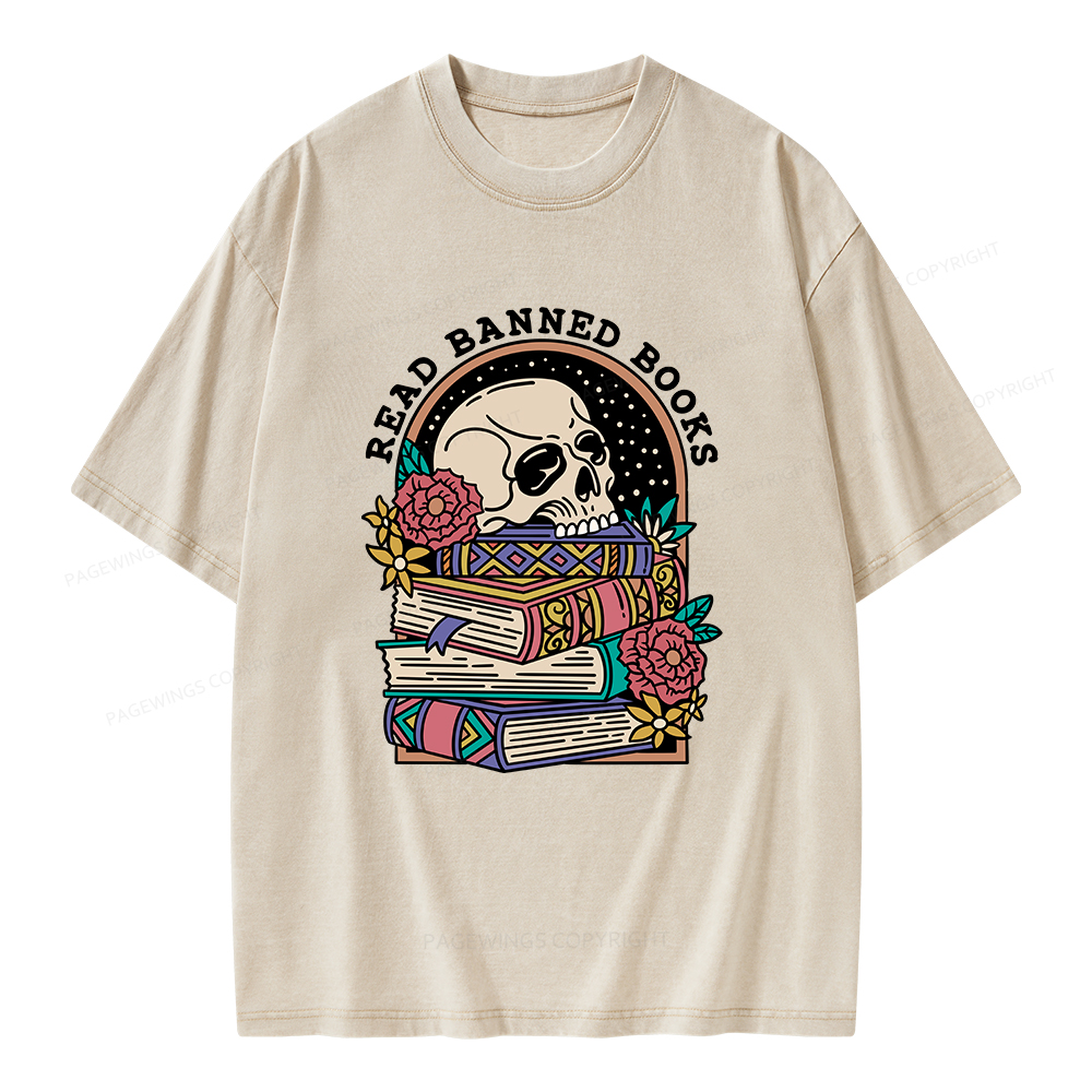Pagewings Read Banned Book Floral Unisex Tee Unisex Washed T-shirt