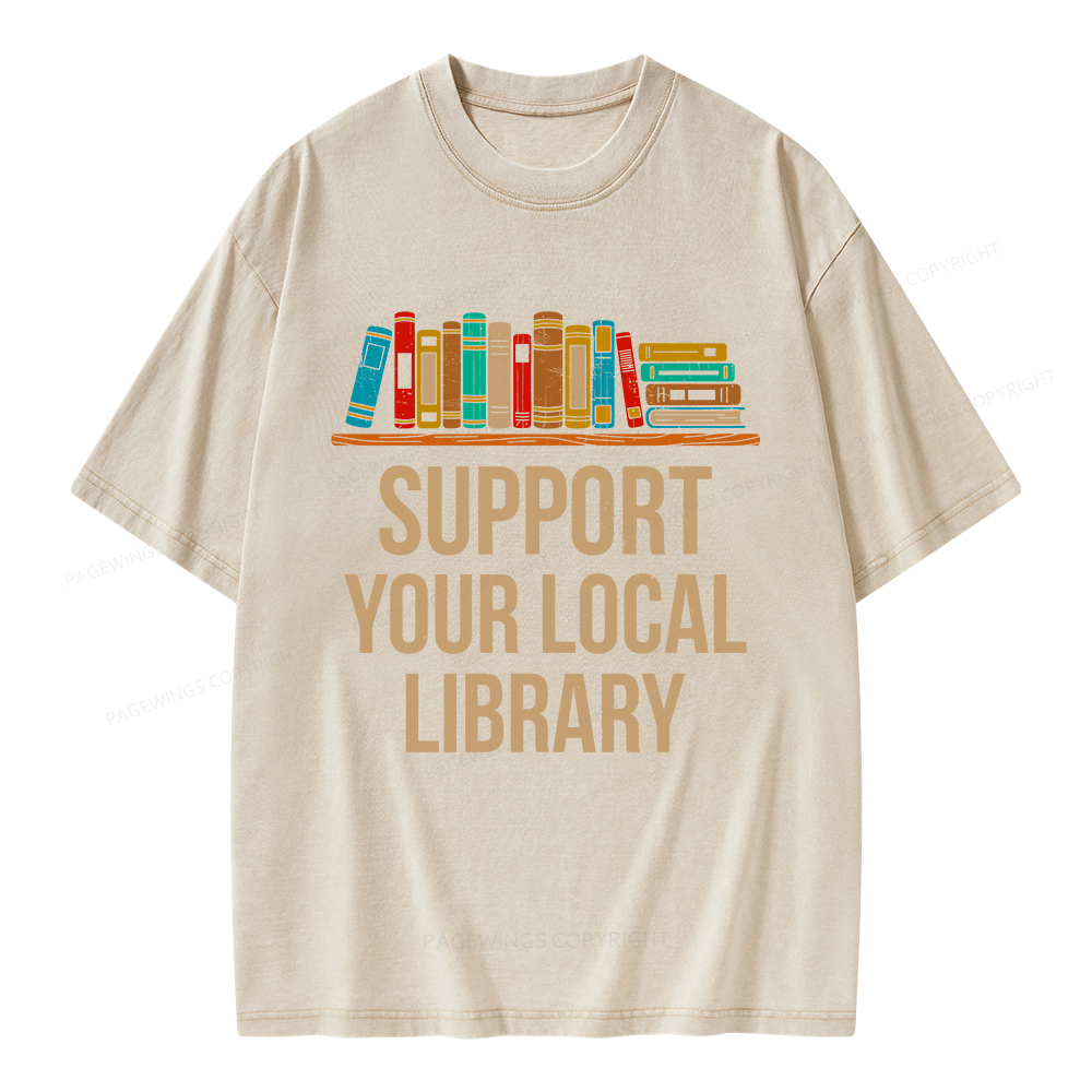 Pagewings Support Your Local Library Unisex Washed T-shirt