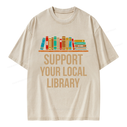 Pagewings Support Your Local Library Unisex Washed T-shirt