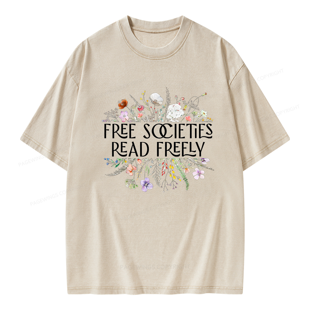 Pagewings Free Societies Read Freely Unisex Washed T-shirt