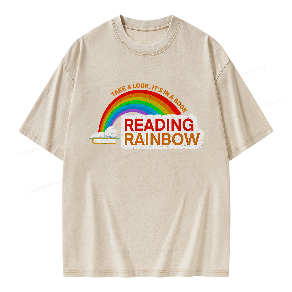 Pagewings Reading With Rainbow Unisex Washed T-shirt