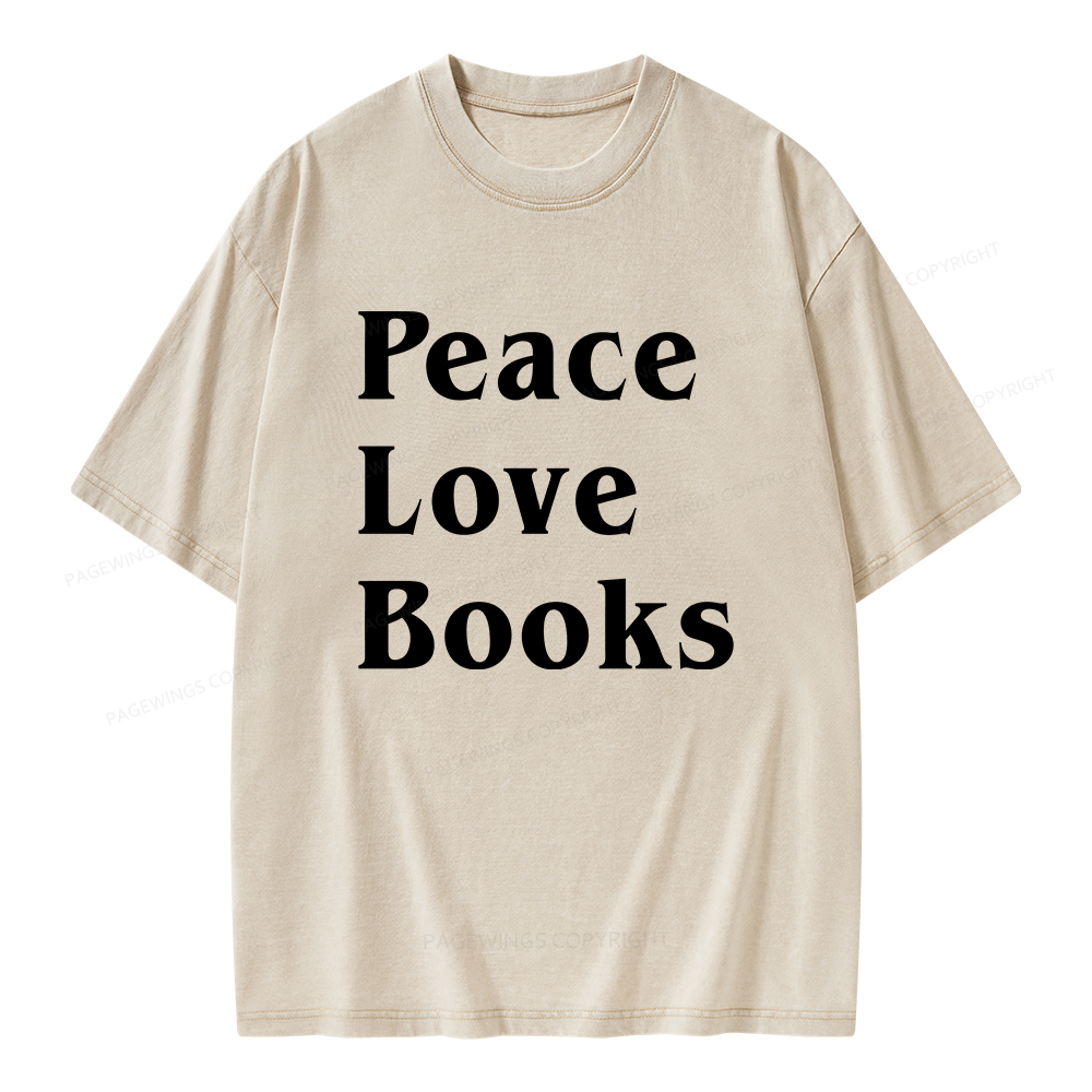 Pagewings Peace Love Books Unisex Washed T-shirt