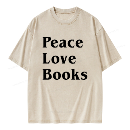 Pagewings Peace Love Books Unisex Washed T-shirt