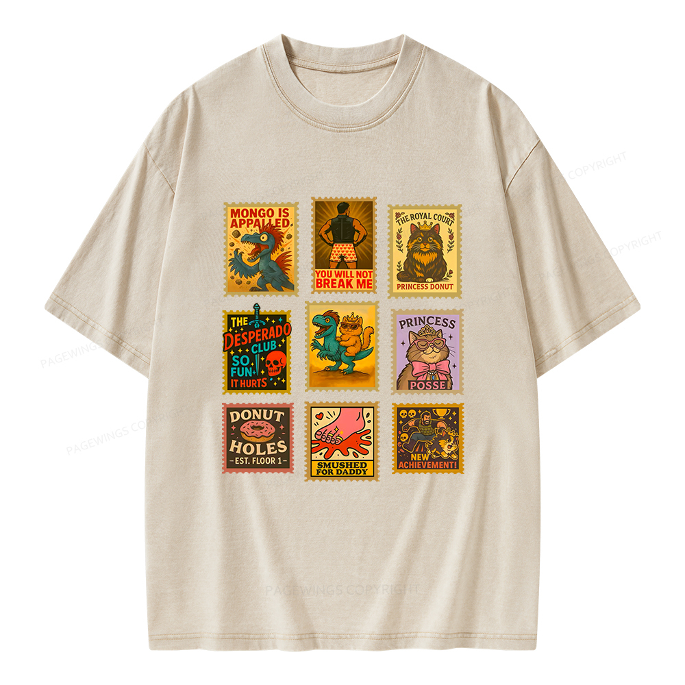 Pagewings Vintage Stamp Unisex Washed T-shirt