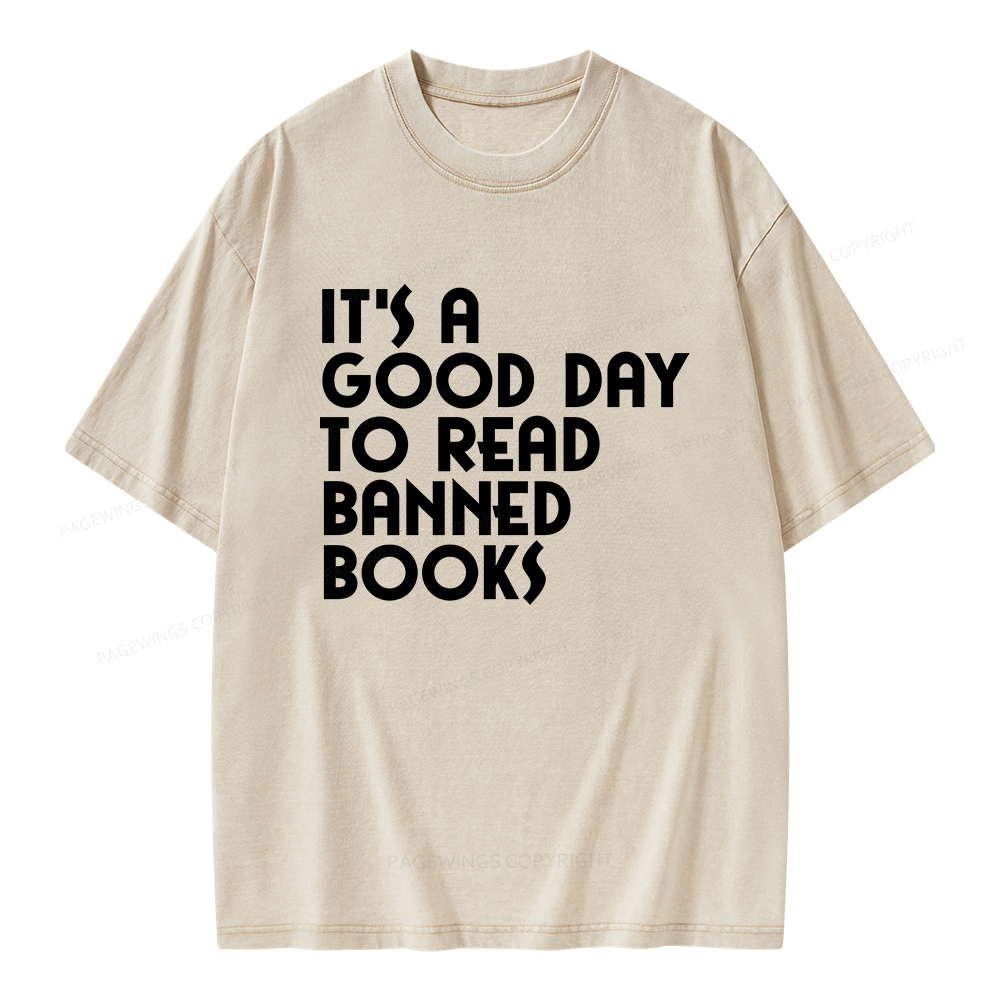 Pagewings It's A Good Day To Read Banned Books Unisex Washed T-shirt