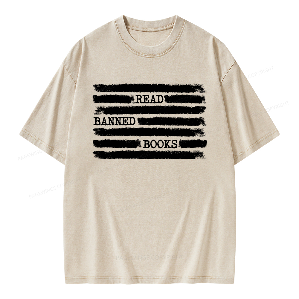 Pagewings Read Banned Books Bookworm Librarian Unisex Washed T-shirt