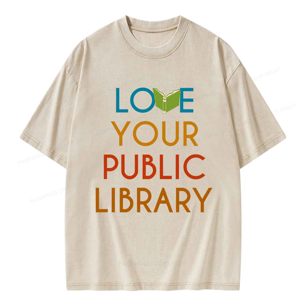 Pagewings Love Your Public Library Unisex Washed T-shirt