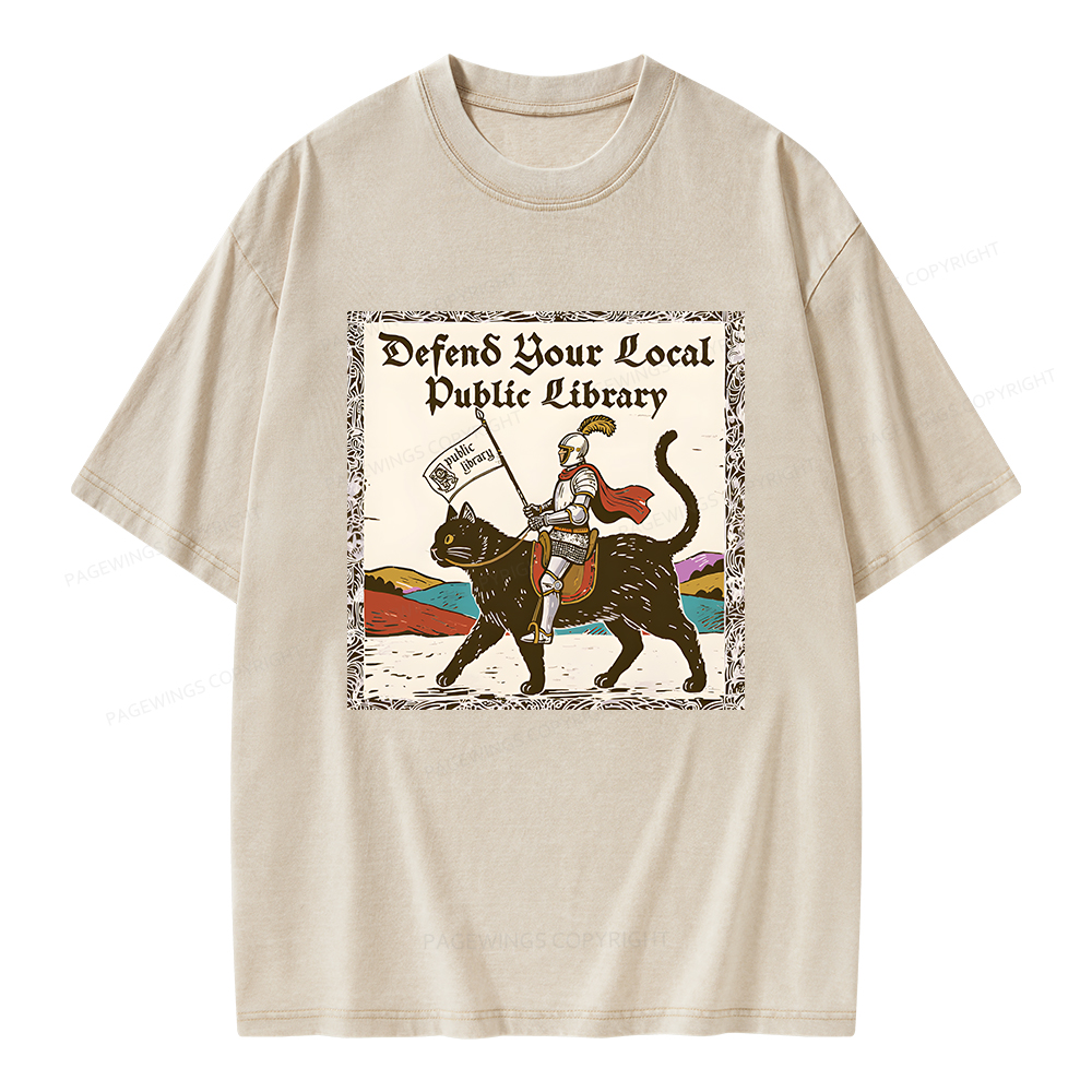 Pagewings Defend Your Local Public Library Unisex Washed T-shirt