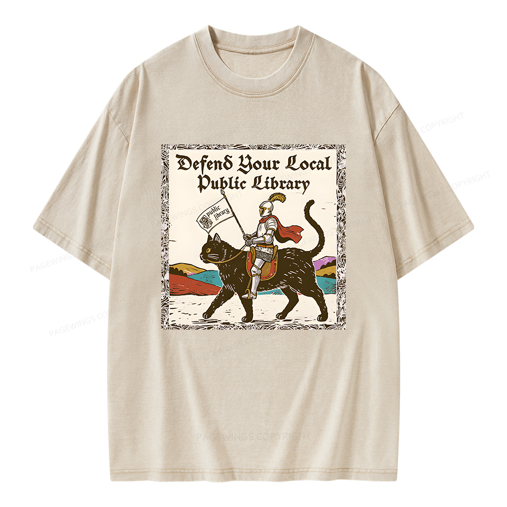 Pagewings Defend Your Local Public Library Unisex Washed T-shirt