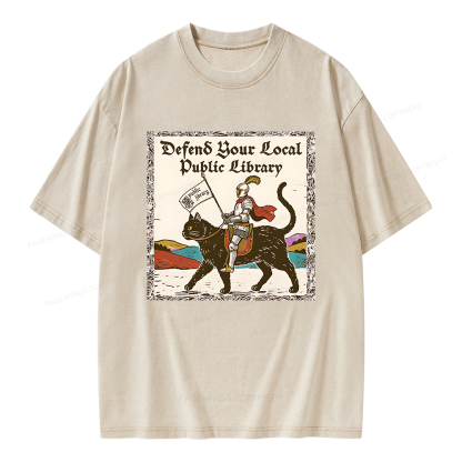 Pagewings Defend Your Local Public Library Unisex Washed T-shirt