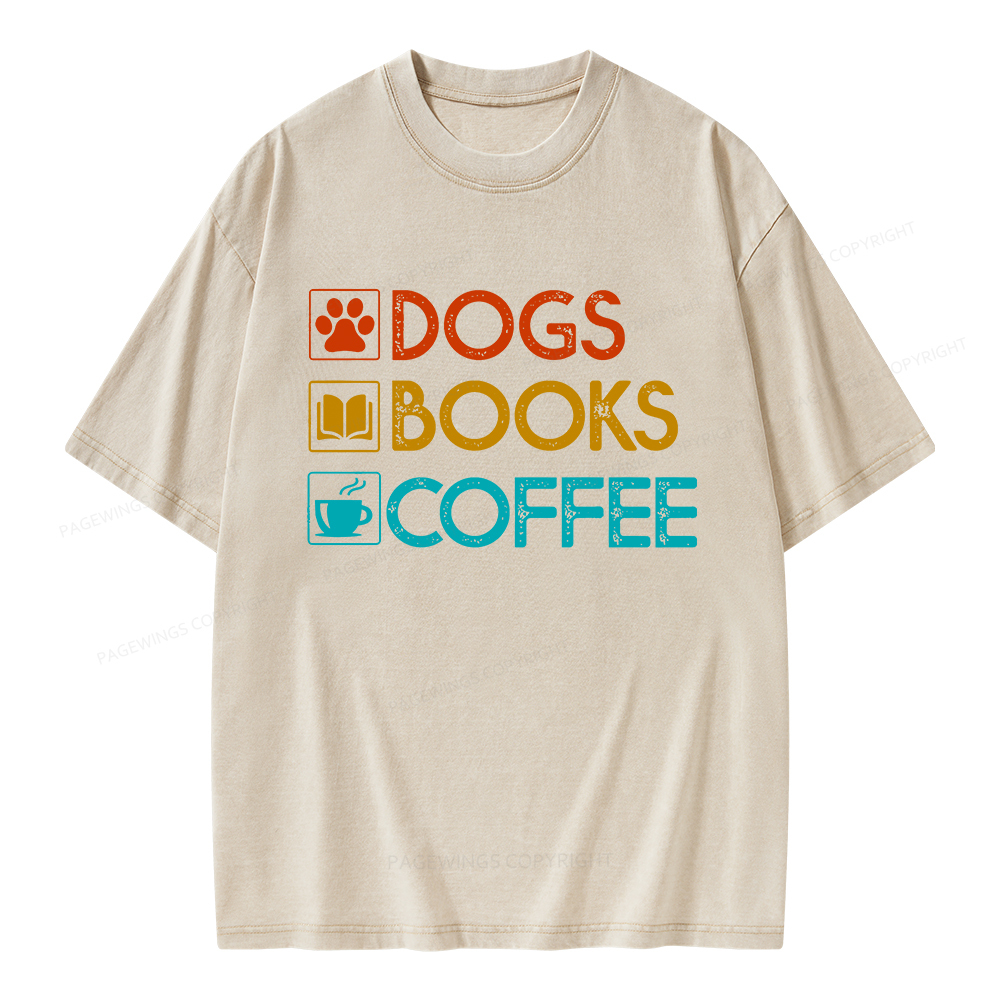 Pagewings Dogs Books Coffee Unisex Washed T-shirt