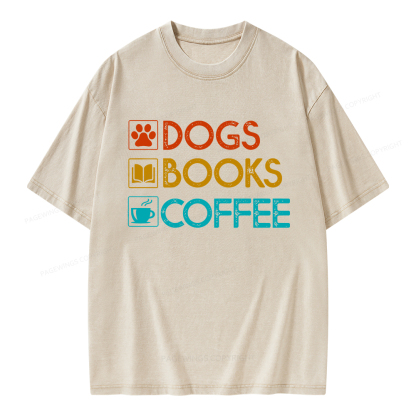 Pagewings Dogs Books Coffee Unisex Washed T-shirt