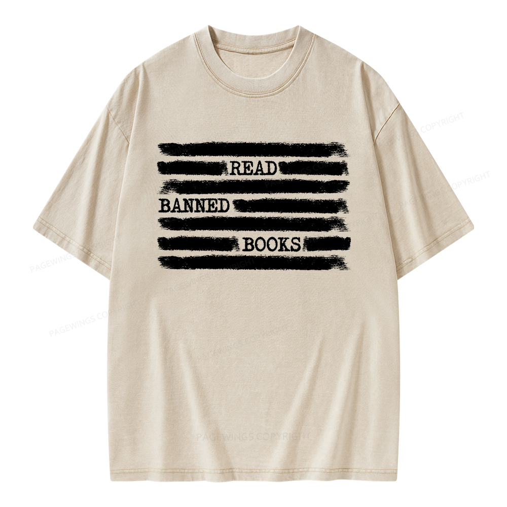 Pagewings Read Banned Books Bookworm Librarian Unisex Washed T-shirt