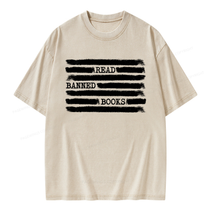 Pagewings Read Banned Books Bookworm Librarian Unisex Washed T-shirt