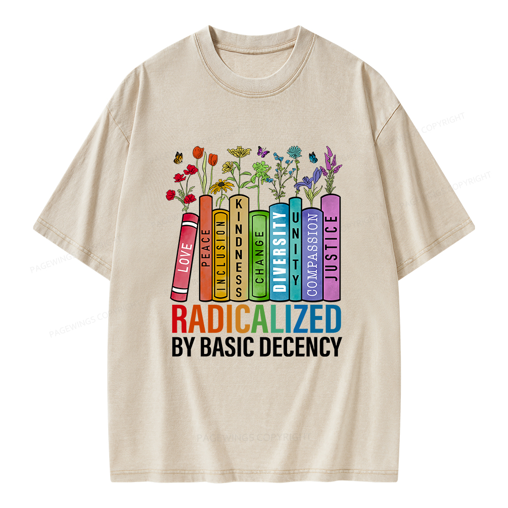 Pagewings Radicalized by Basic Decency Unisex Washed T-shirt