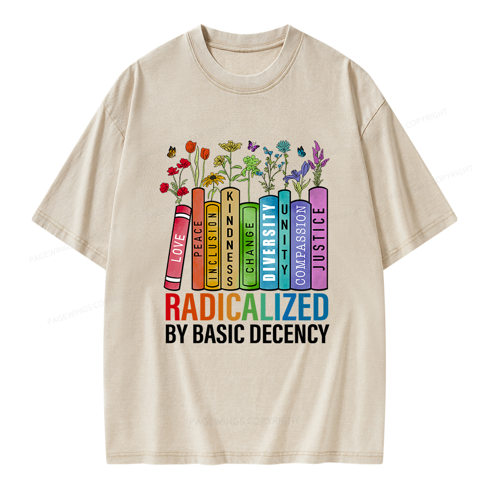 Pagewings Radicalized by Basic Decency Unisex Washed T-shirt