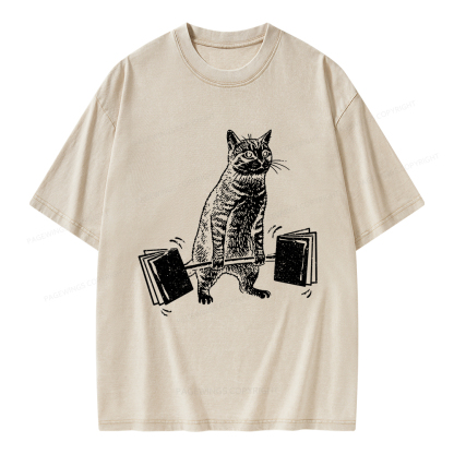 Pagewings Funny Cat Love Books Unisex Washed T-shirt
